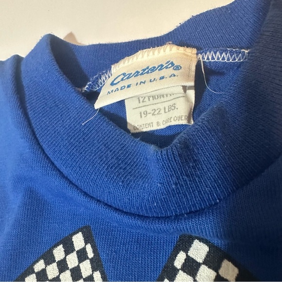 Vtg 90s Carter's Two Piece Smiley Race Car Blue Sz 12 Months Anthropomorphic - Picture 2 of 6